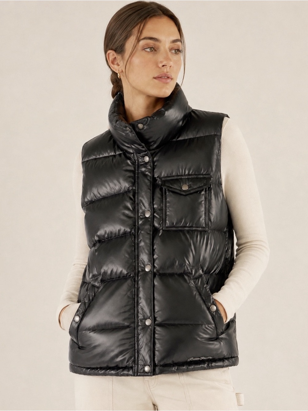 Eddie Bauer Black Woman Goose Down Puffer Zip-Up Vest MEDIUM Gorpcore Outdoor